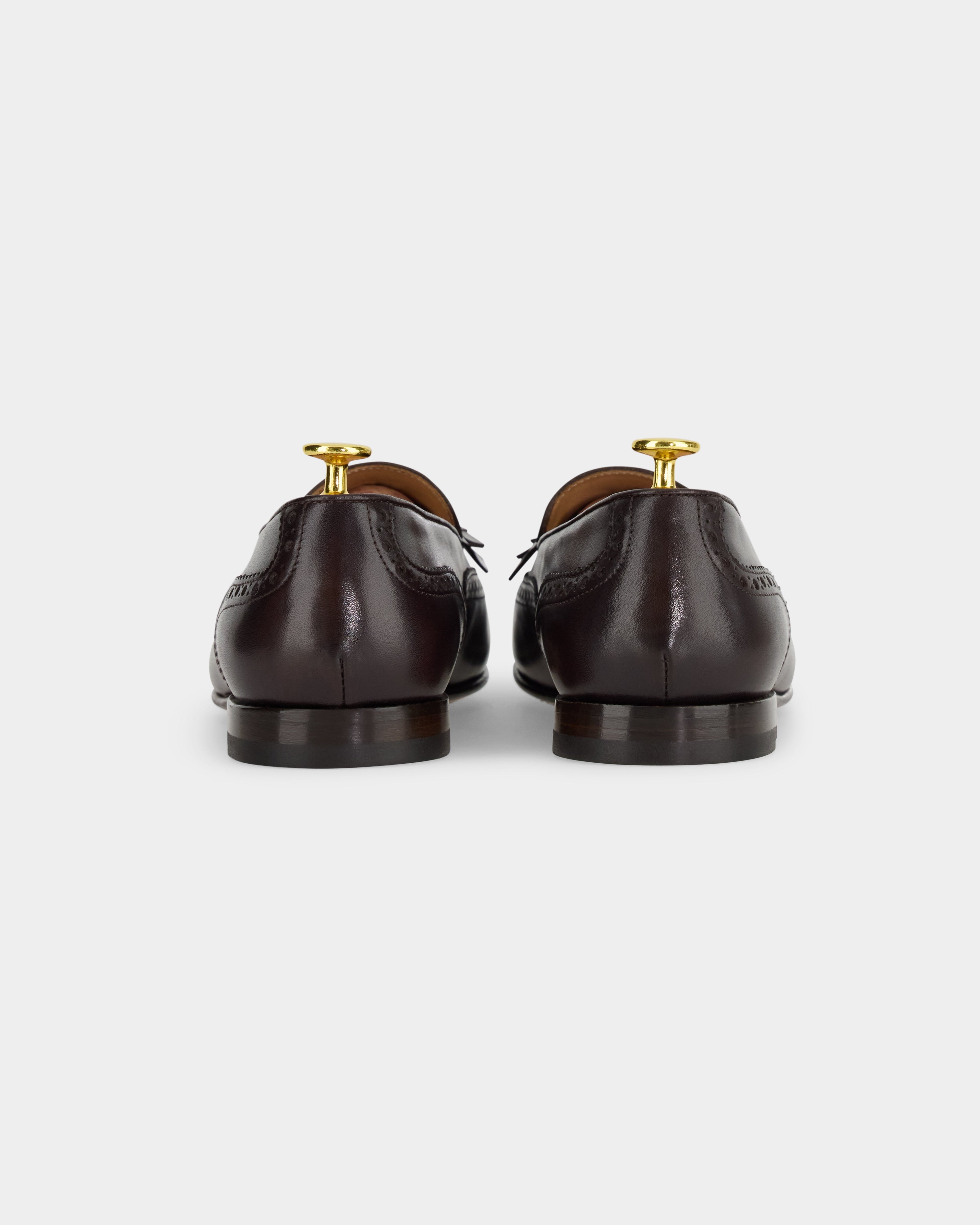 Maruse | Dark Brown Antiqued Leather Finish Belgian Tassel Loafer with Leather Sole