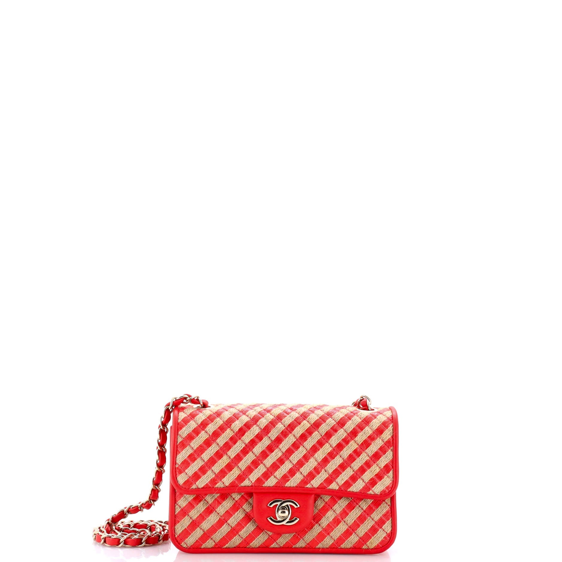 CC Flap Bag Striped Raffia and Jute Mini