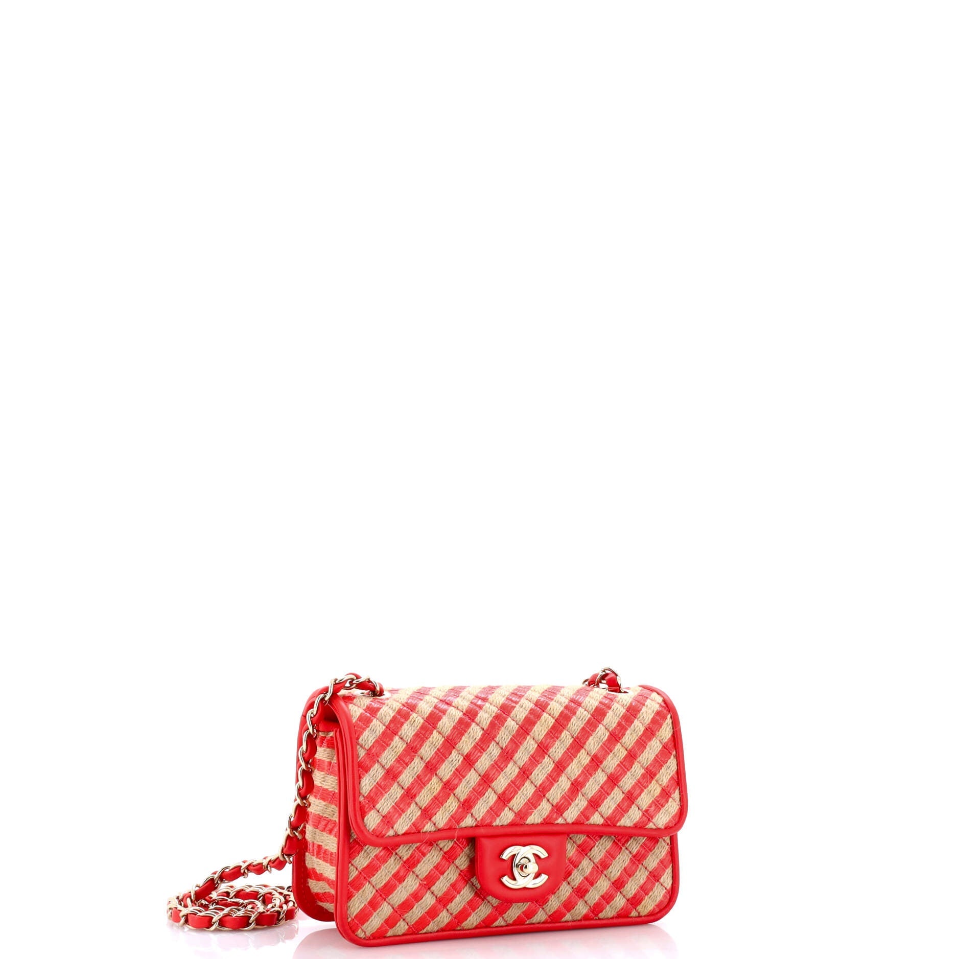 CC Flap Bag Striped Raffia and Jute Mini