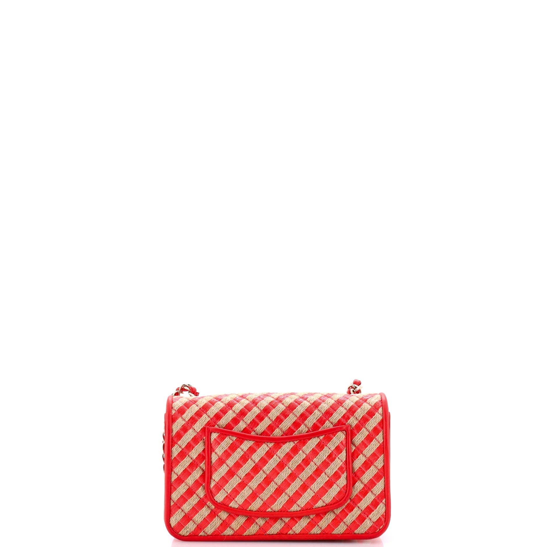 CC Flap Bag Striped Raffia and Jute Mini