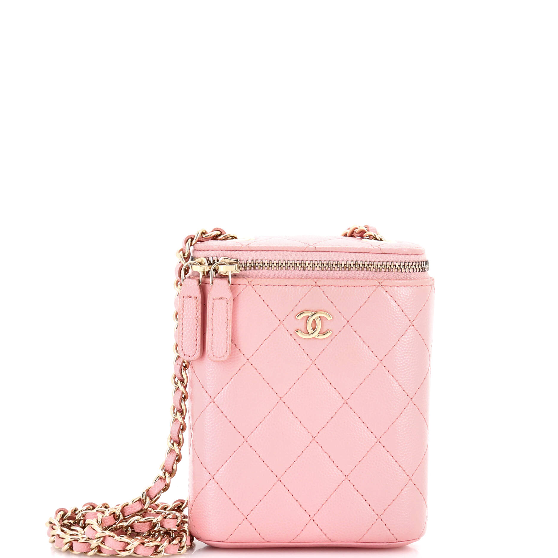 Vertical Classic Vanity Case with Chain Quilted Caviar Small