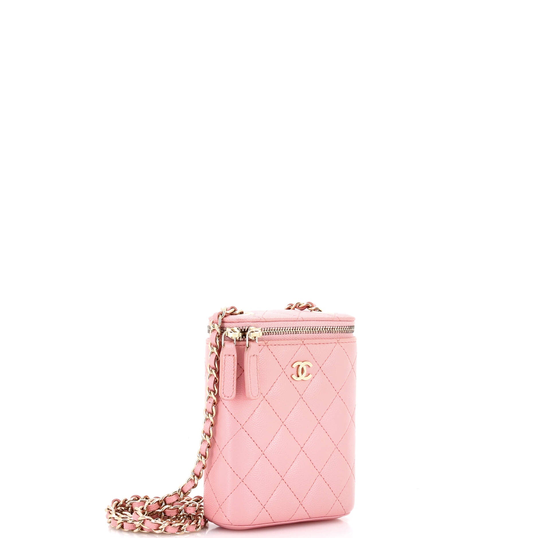 Vertical Classic Vanity Case with Chain Quilted Caviar Small