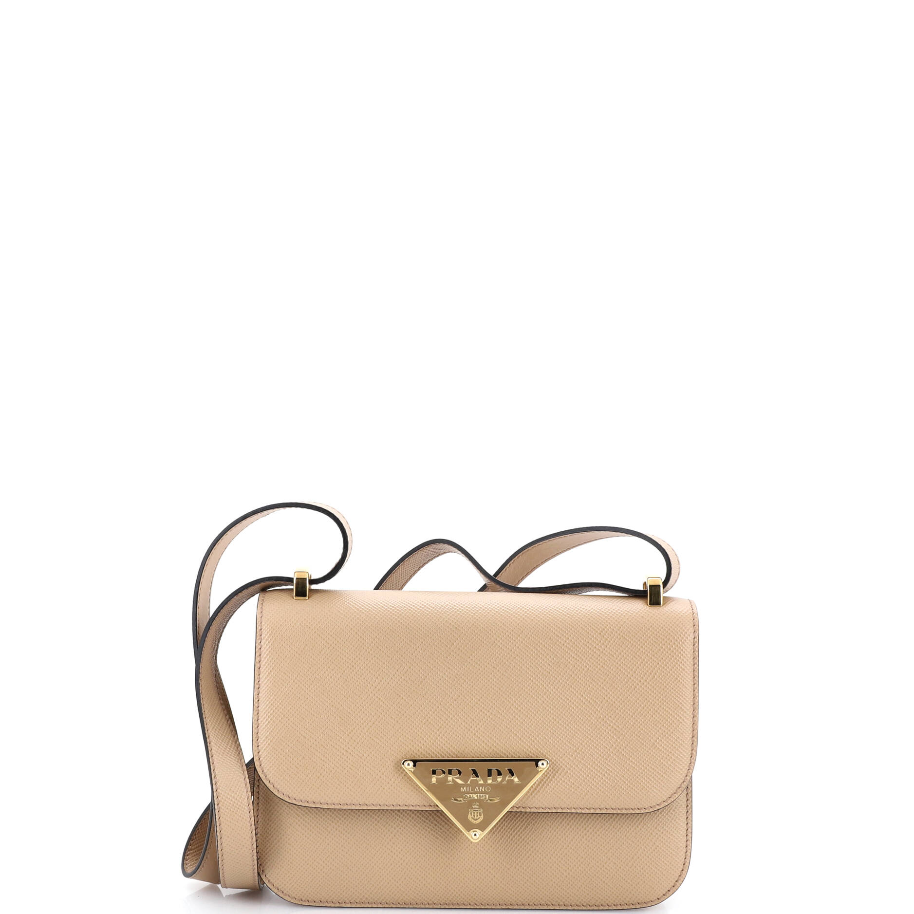 Embleme Triangle Logo Flap Bag Saffiano Leather Small