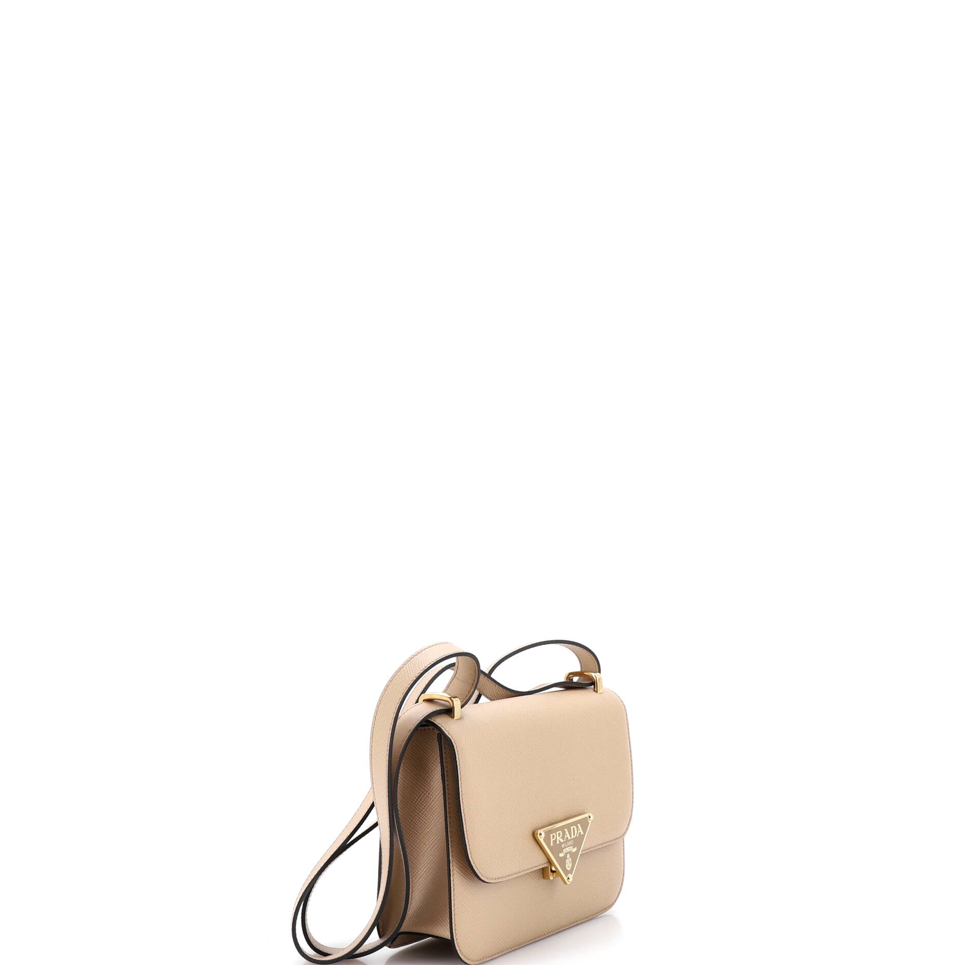 Embleme Triangle Logo Flap Bag Saffiano Leather Small