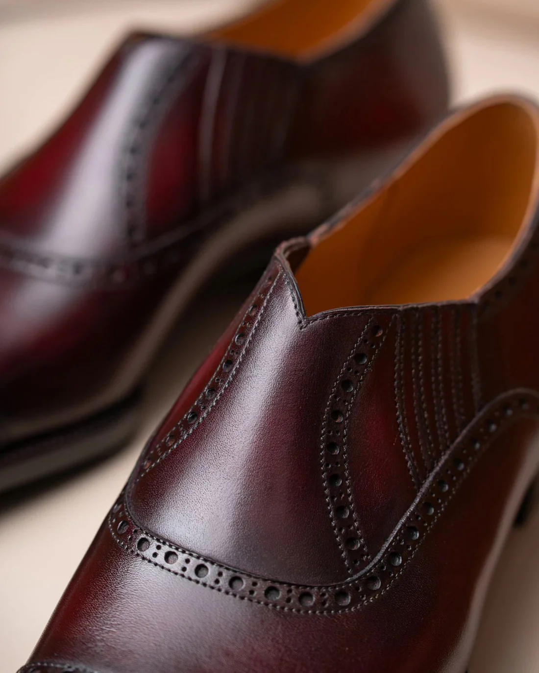 Burgundy Leather Slip-Ons | Effortless Fit with Elastic Comfort
