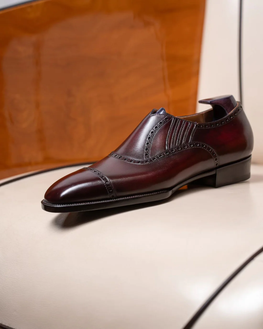 Burgundy Leather Slip-Ons | Effortless Fit with Elastic Comfort