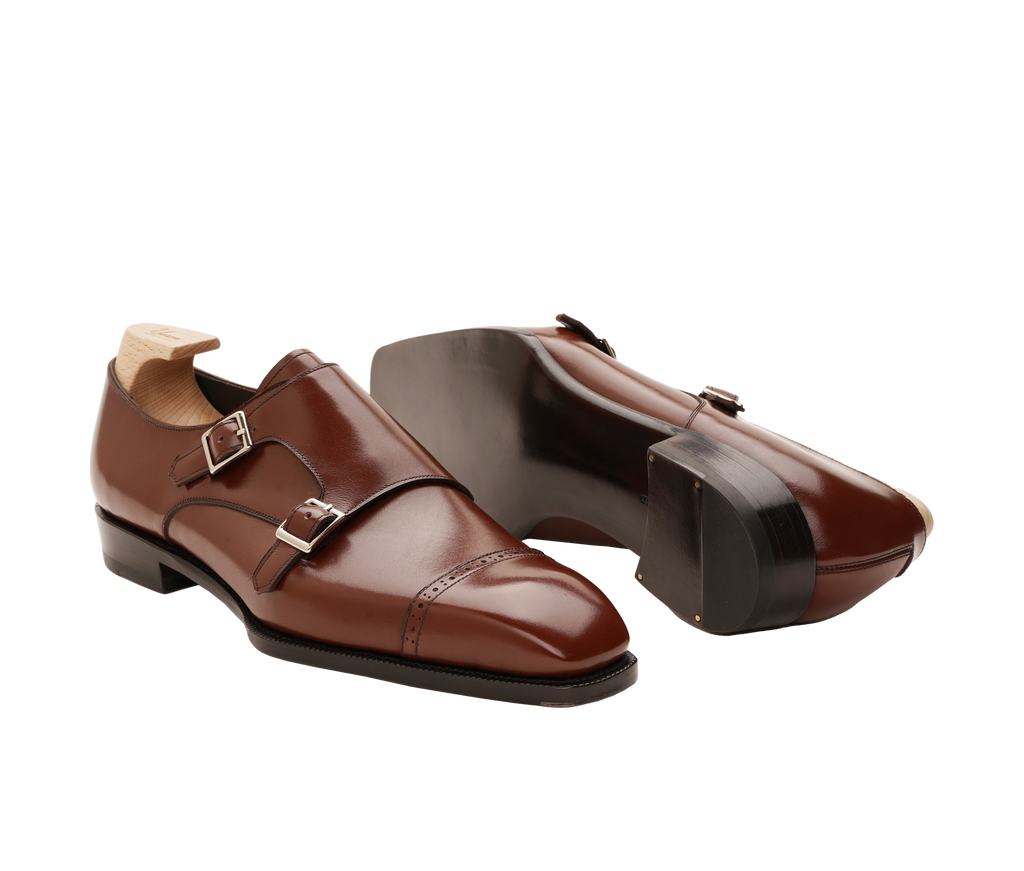 Italian Leather Double Monk Strap Shoes – Elegant & Durable Dress Footwear
