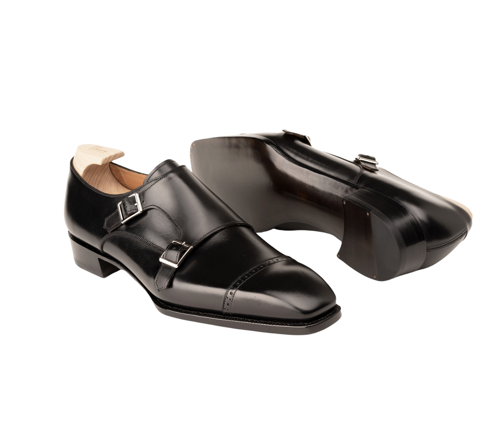 Black Double Monk Strap Shoes – Handcrafted Italian Leather