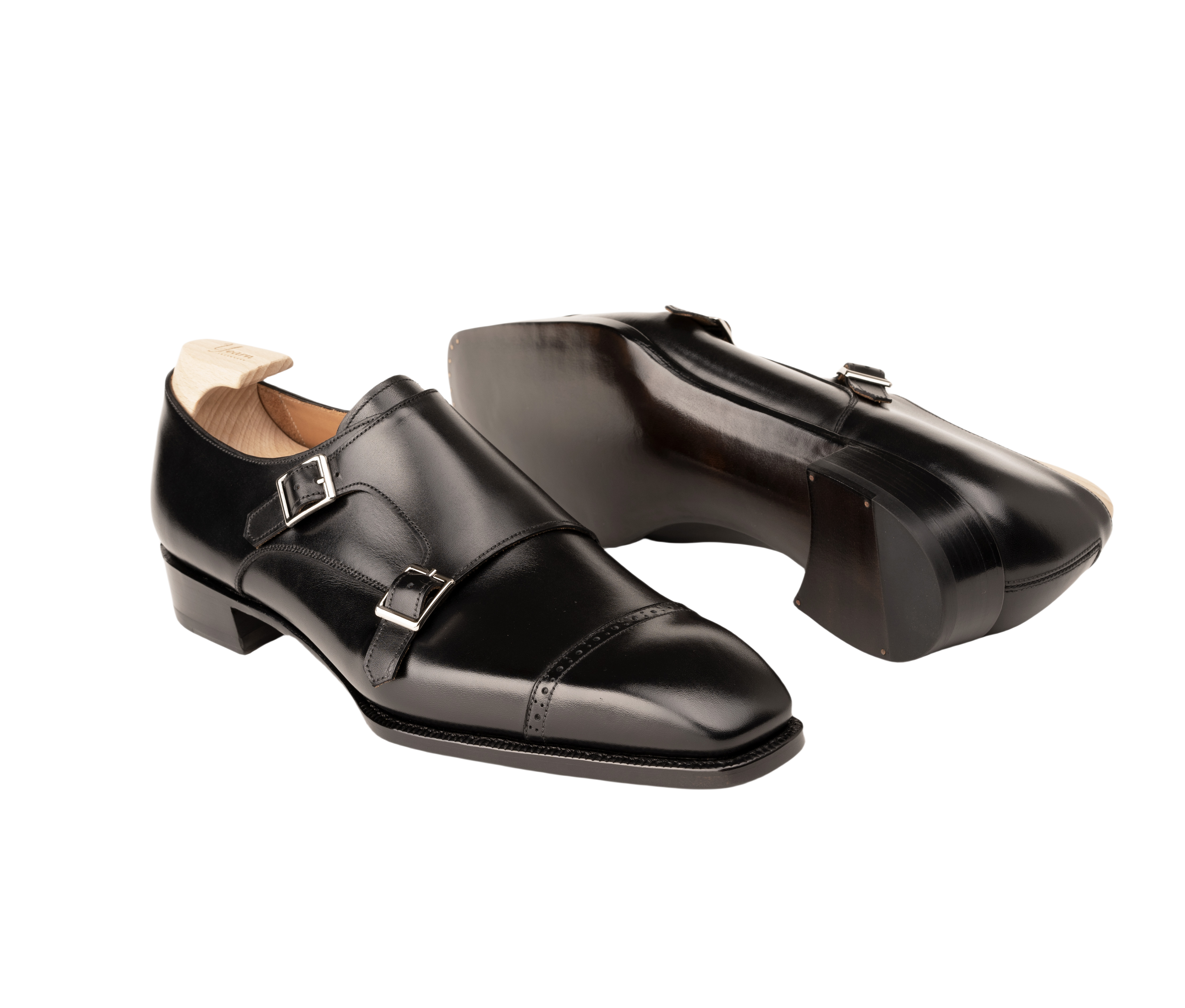 Black Double Monk Strap Shoes – Handcrafted Italian Leather