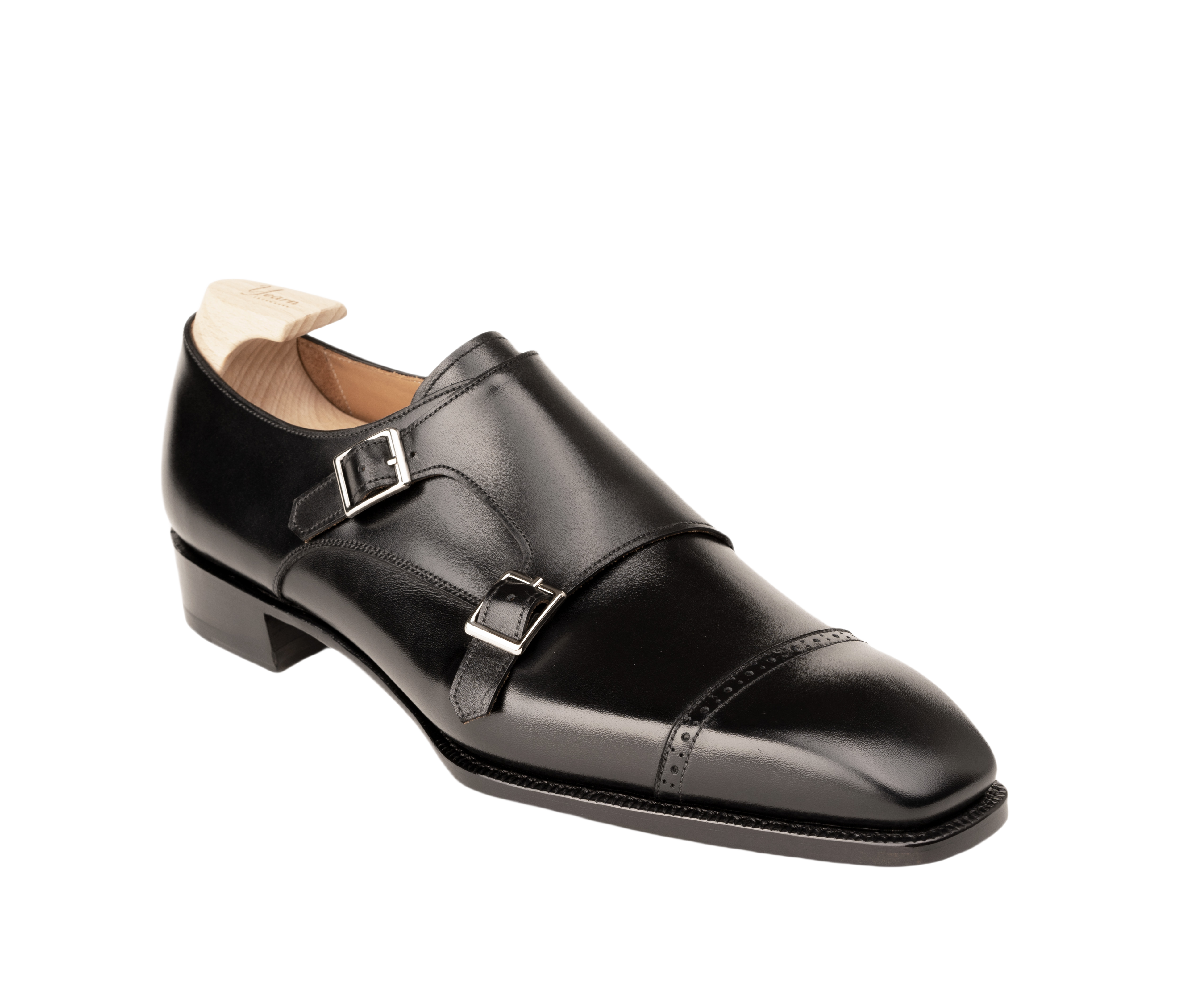 Black Double Monk Strap Shoes – Handcrafted Italian Leather
