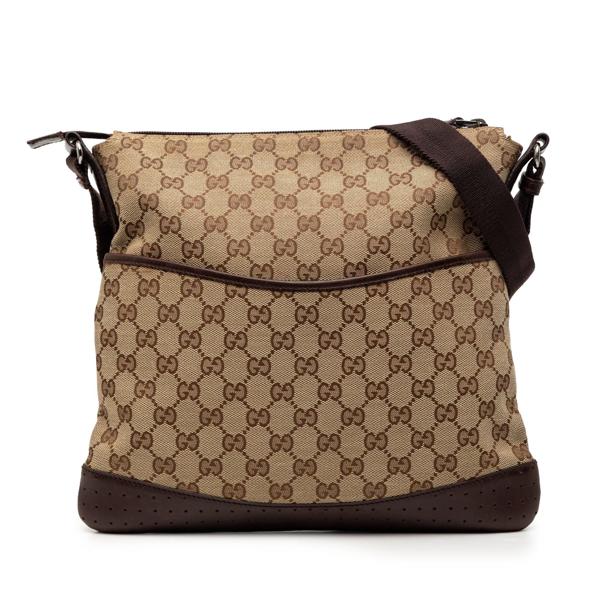 Zip Messenger Bag GG Canvas with Perforated Leather Medium