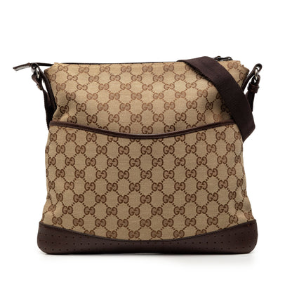 Zip Messenger Bag GG Canvas with Perforated Leather Medium