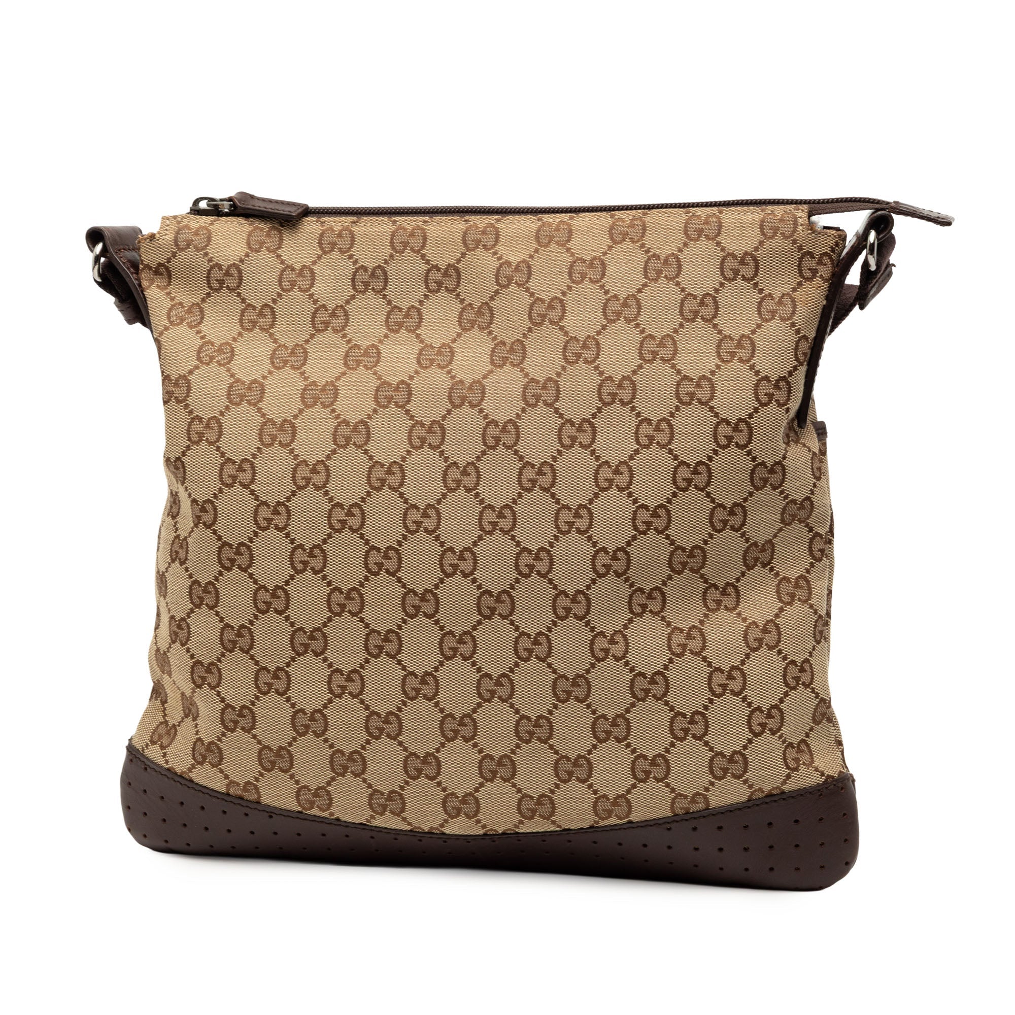 Zip Messenger Bag GG Canvas with Perforated Leather Medium